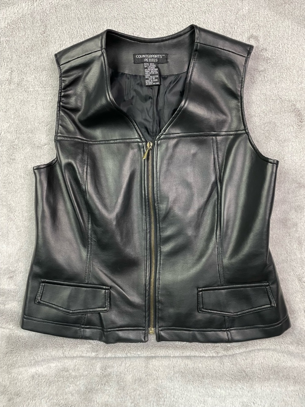 Counterparts Petites Black Faux Leather Zip-Up Vest -‎ Size 10P - Vintage Y2K